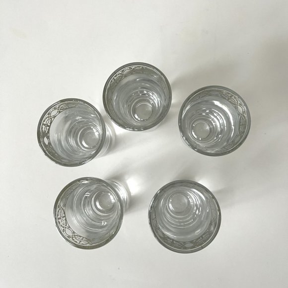 Vintage Sterling Silver Overlay Cocktail Shot Glasses- Barware, Set of 5 - Picture 7 of 14